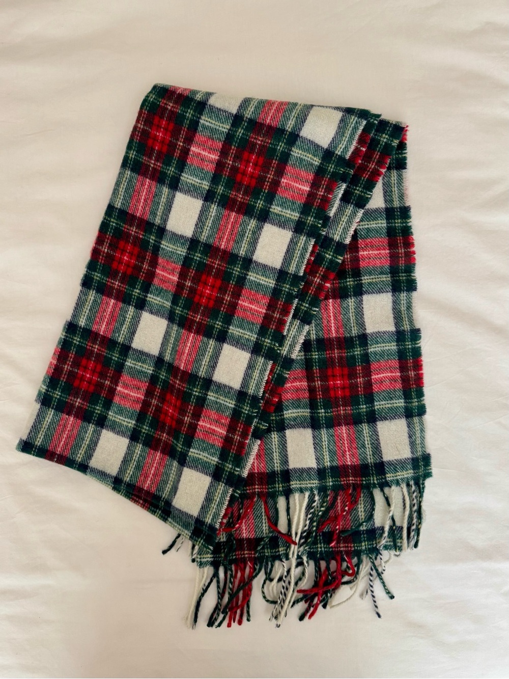 J. Crew Red, Green & White Plaid Fringe Scarf